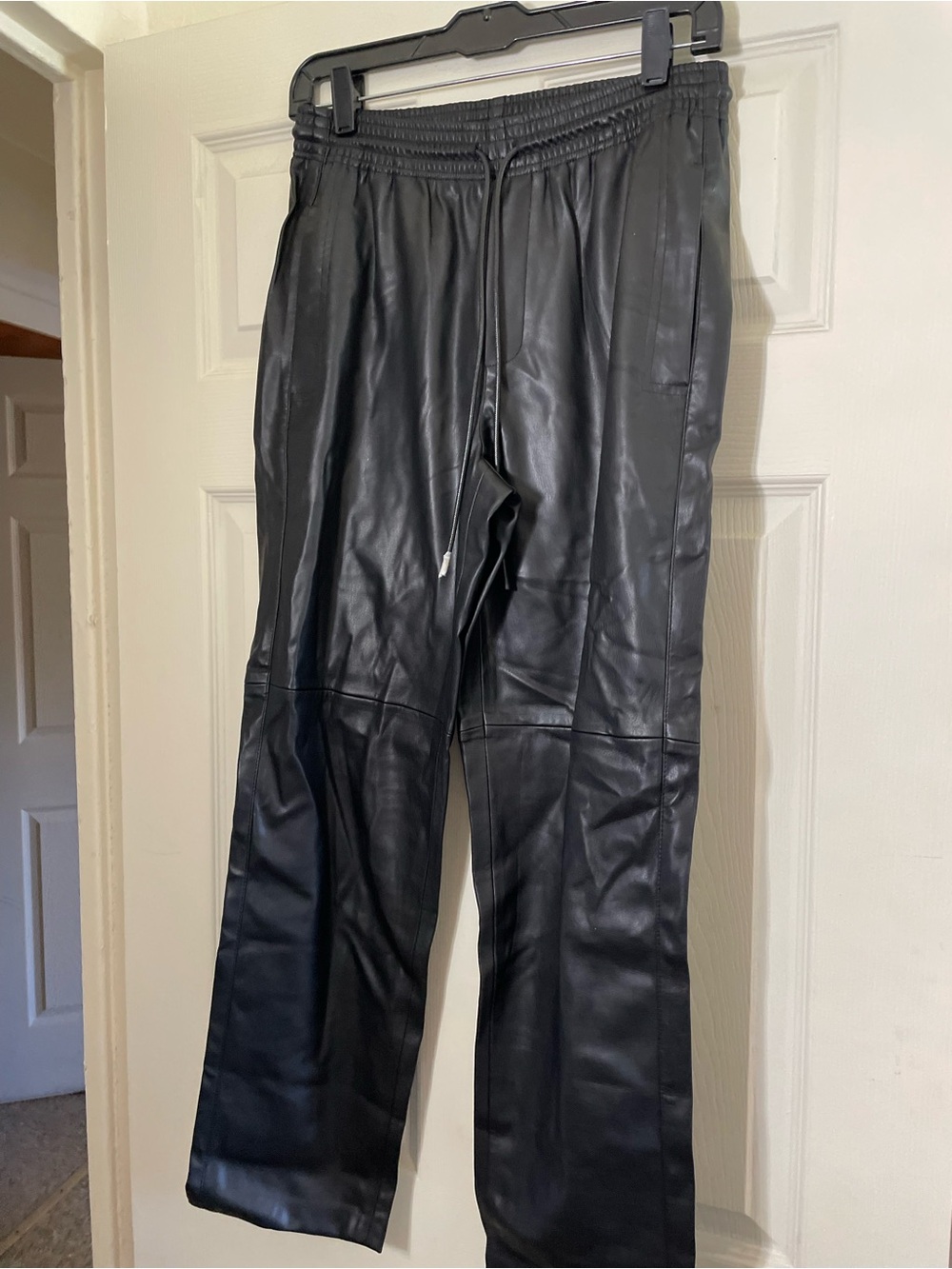 Mango Black Faux Leather Drawstring Joggers
